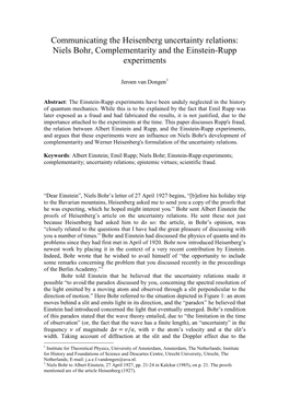 Niels Bohr, Complementarity and the Einstein-Rupp Experiments