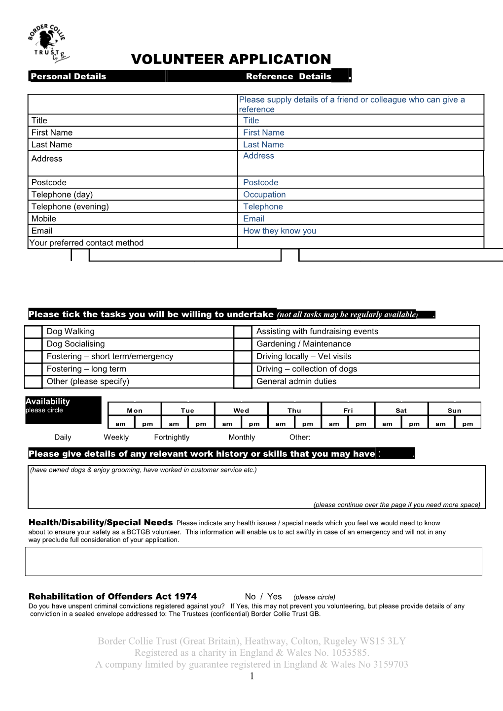 Personal Details Reference Details