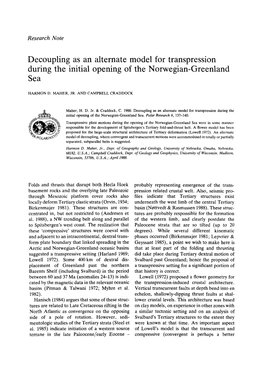 Decoupling As an Alternate Model for Transpression During the Initial Opening of the Norwegian-Greenland Sea