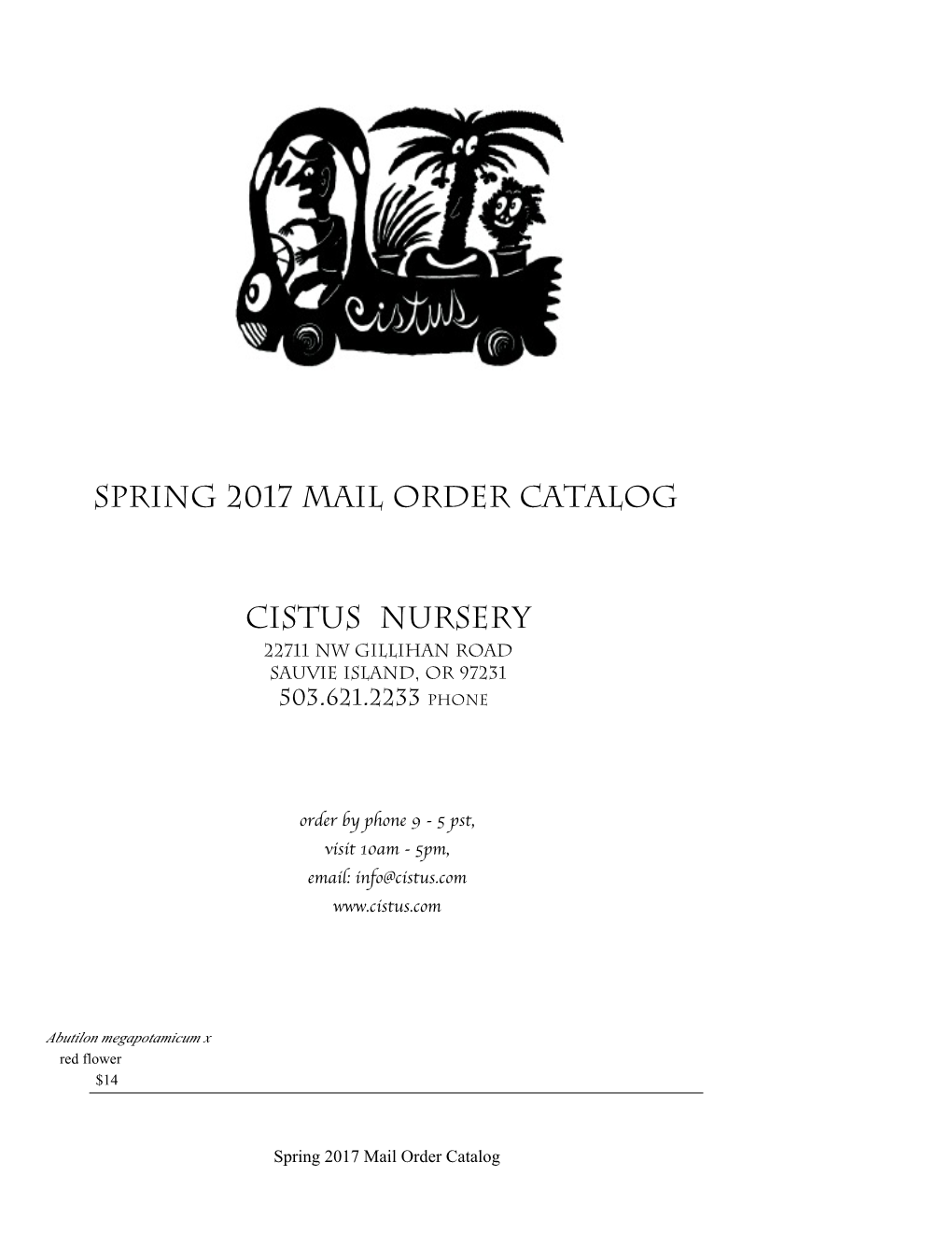 Spring 2017 Mail Order Catalog Cistus Nursery