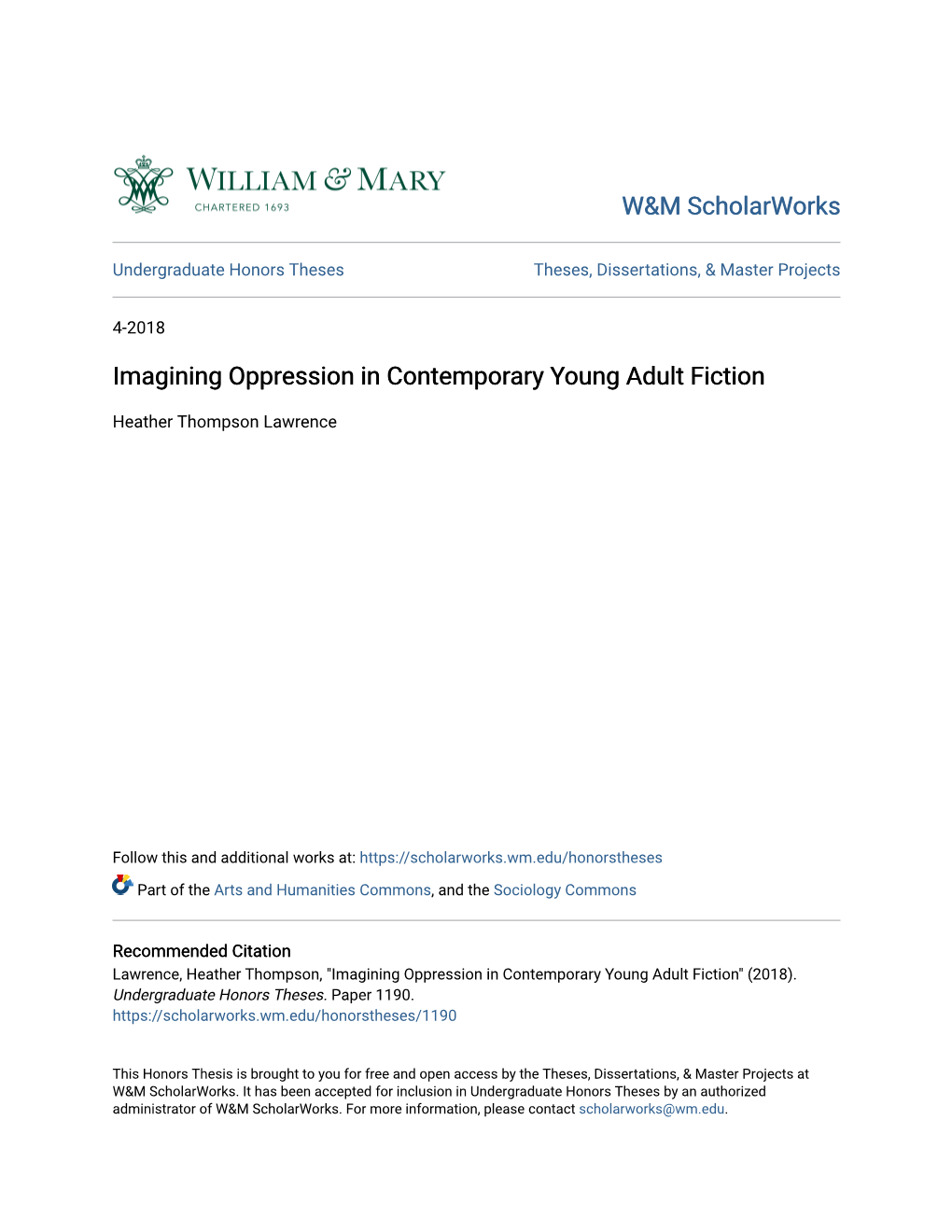 Imagining Oppression in Contemporary Young Adult Fiction