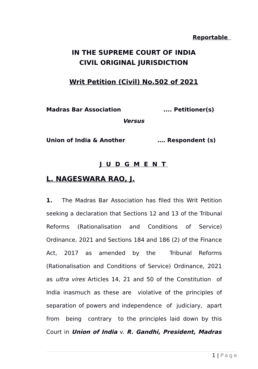 Madras Bar Association V. Union of India