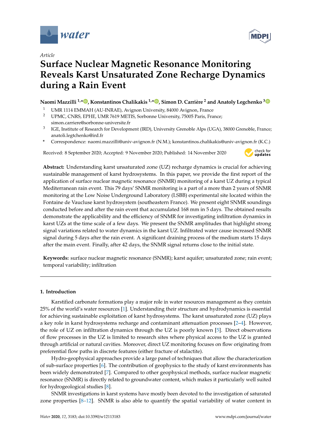 Surface Nuclear Magnetic Resonance Monitoring Reveals Karst Unsaturated Zone Recharge Dynamics During a Rain Event