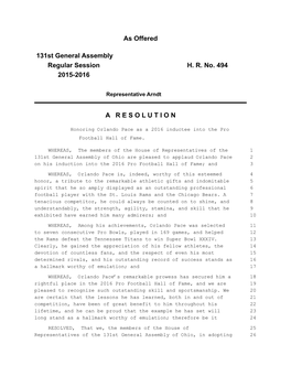 As Offered 131St General Assembly Regular Session H. R. No. 494