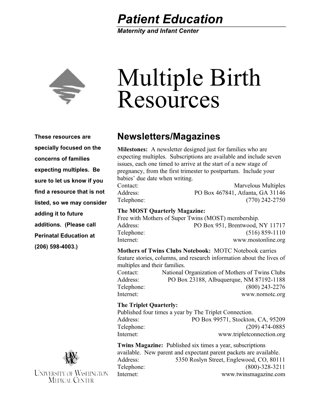 Multiple Birth Resources