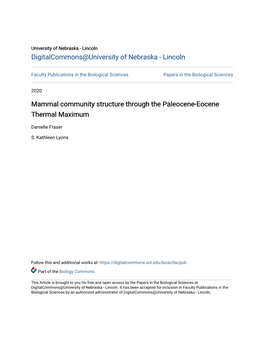 Mammal Community Structure Through the Paleocene-Eocene Thermal Maximum