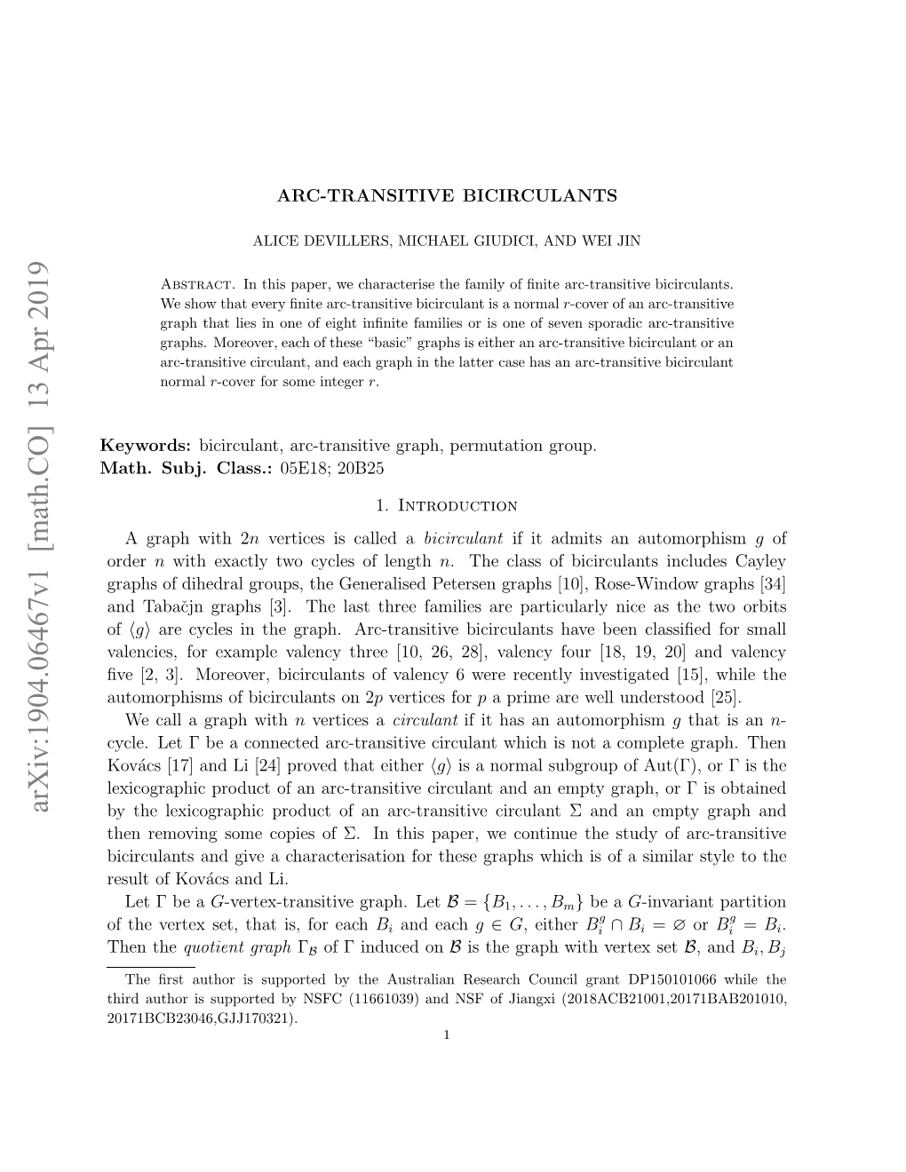 Arc-Transitive Bicirculants