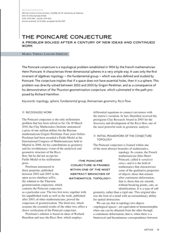 The Poincaré Conjecture a Problem Solved After a Century of New Ideas and Continued Work