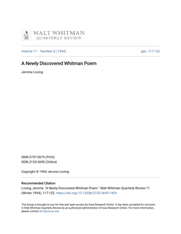 A Newly Discovered Whitman Poem