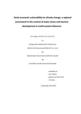 Socio-Economic Vulnerability to Climate Change: a Regional Assessment in the Context of Water Stress and Tourism Development in North-Eastern Morocco