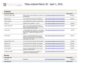 Titles Ordered March 25 - April 1, 2016
