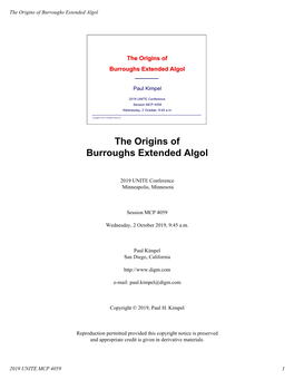 The Origins of Burroughs Extended Algol