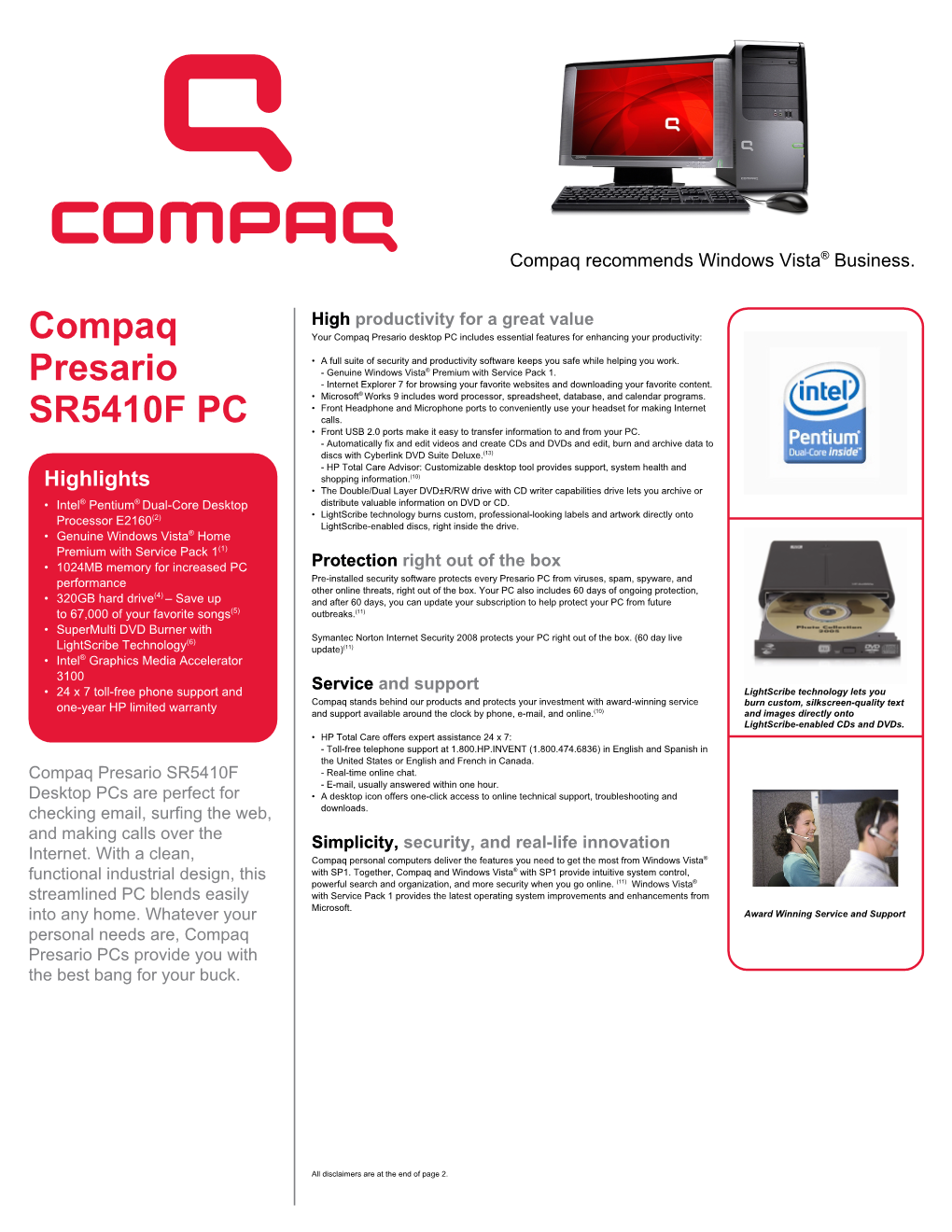 Compaq Presario Data Sheet