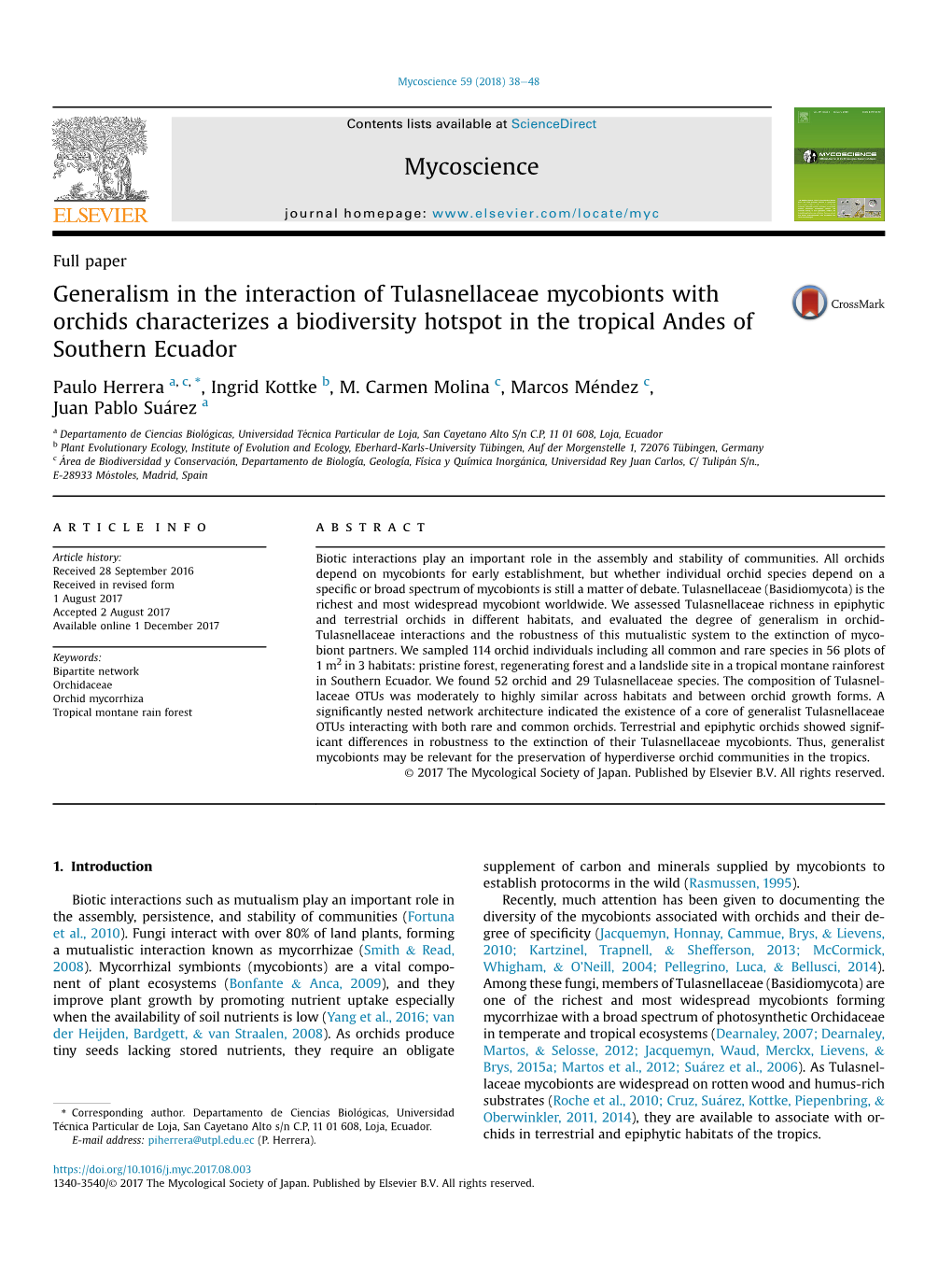 Generalism in the Interaction of Tulasnellaceae Mycobionts with Orchids Characterizes a Biodiversity Hotspot in the Tropical Andes of Southern Ecuador