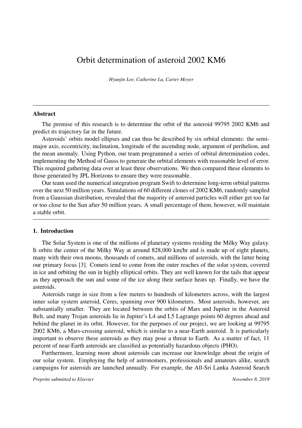 Orbit Determination of Asteroid 2002 KM6