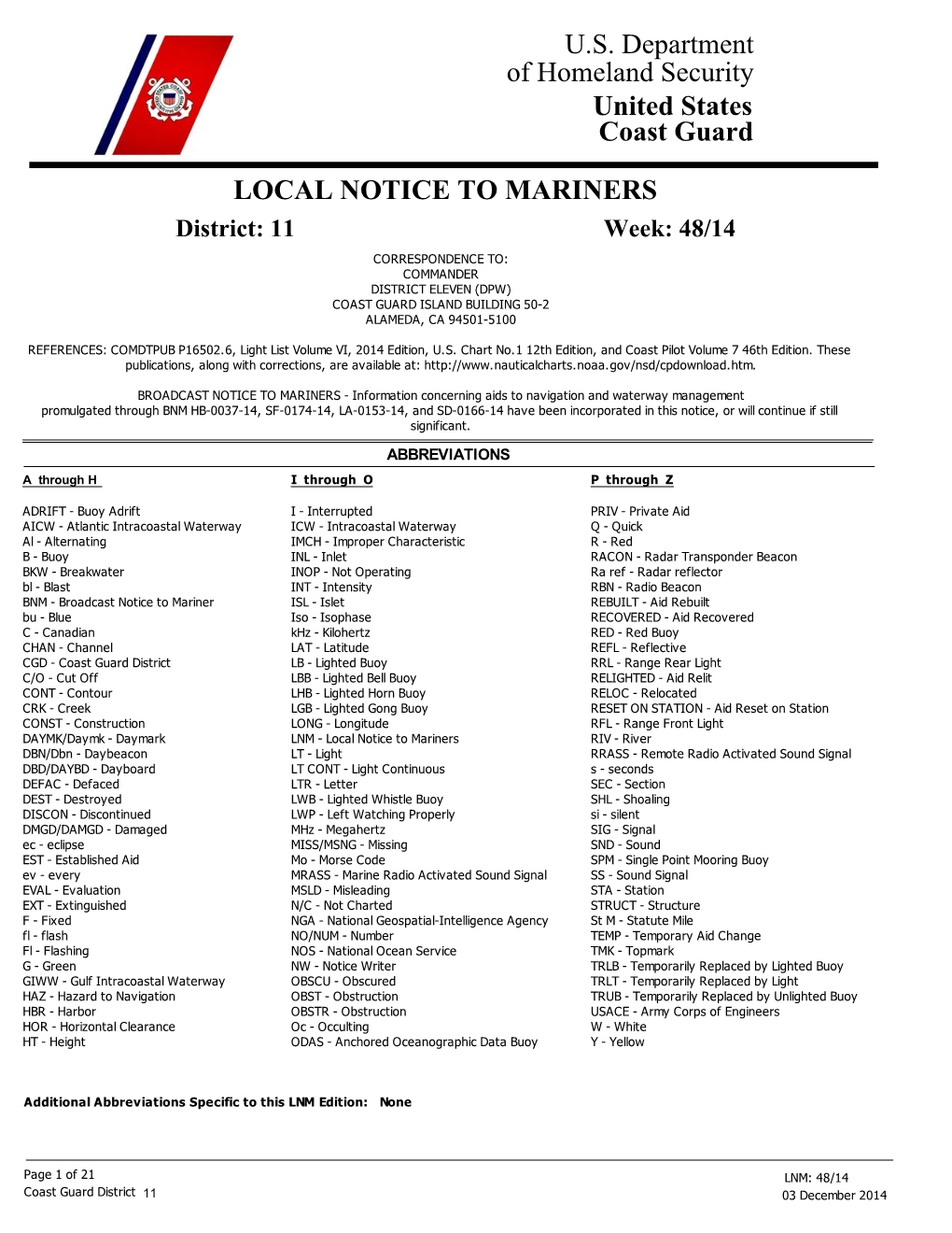 Local Notice to Mariners Lnm11482014