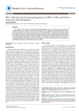 HIV-1 Infection: the Functional Importance of SDF1, CCR2 And
