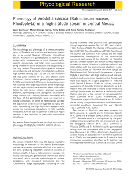 Phenology of Sirodotia Suecica (Batrachospermaceae, Rhodophyta) in a High-Altitude Stream in Central Mexico