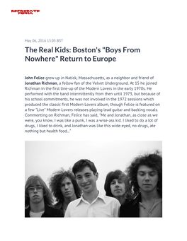 The Real Kids: Boston's "Boys from Nowhere" Return to Europe