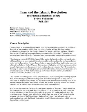 Iran and the Islamic Revolution International Relations 1802Q Brown University Fall 2018
