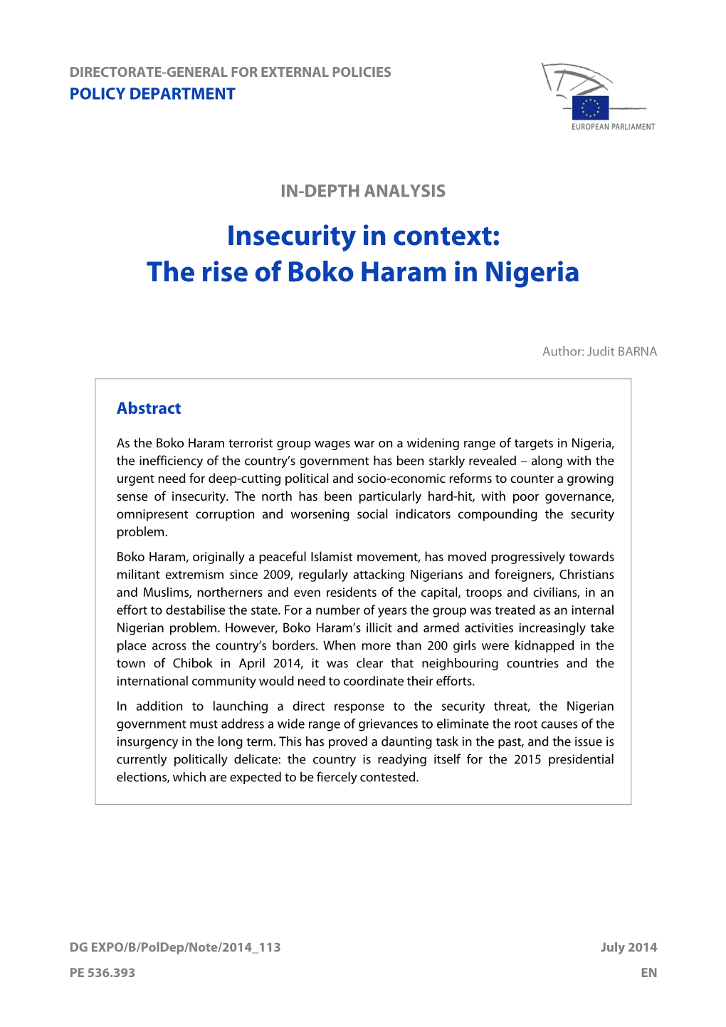 Insecurity in Context: the Rise of Boko Haram in Nigeria