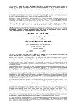 TOMCO ENERGY PLC Westhouse Securities Limited