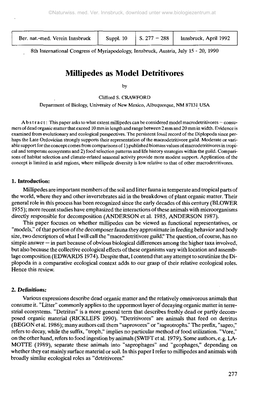 Millipedes As Model Detritivores