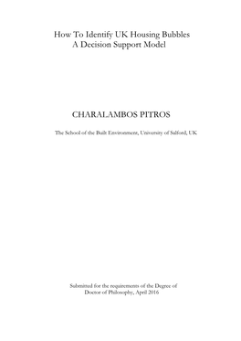 How to Identify UK Housing Bubbles a Decision Support Model CHARALAMBOS PITROS