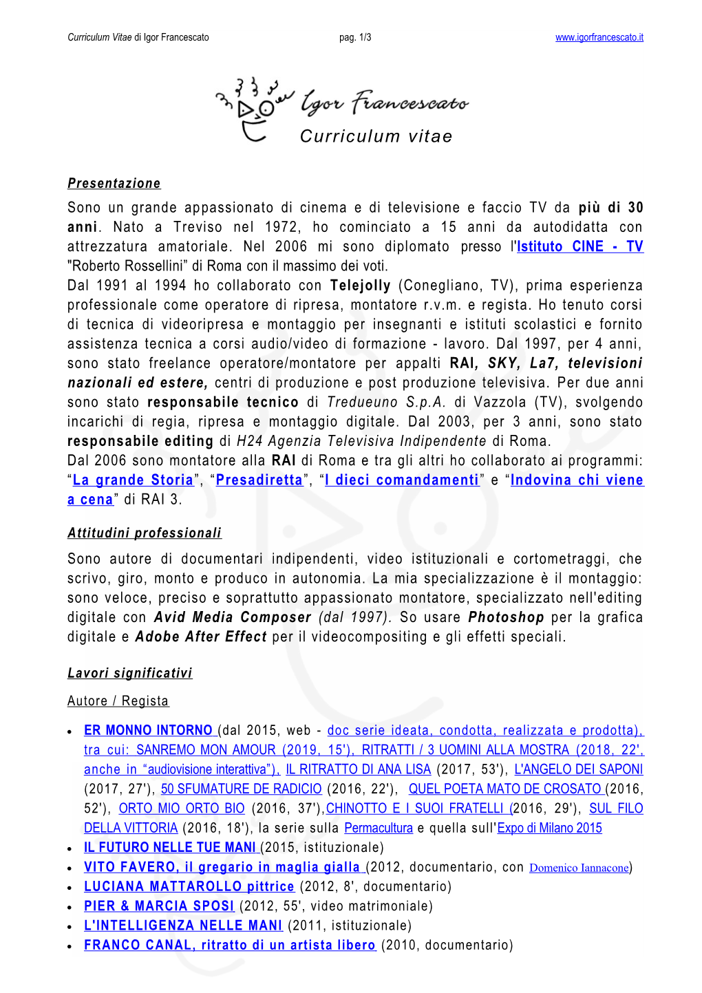 Igor Francescato Curriculum Vitae