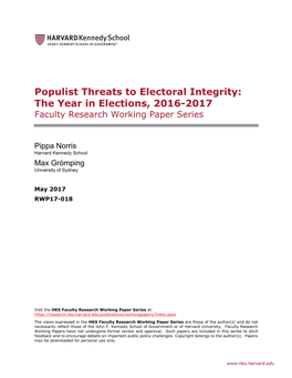 Populist Threats to Electoral Integrity: the Year in Elections, 2016-2017 Faculty Research Working Paper Series