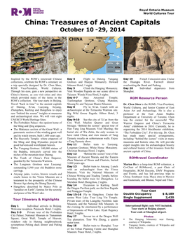 China: Treasures of Ancient Capitals October 10 -29, 2014
