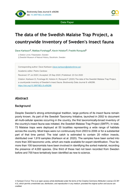 The Data of the Swedish Malaise Trap Project, a Countrywide Inventory of Sweden's Insect Fauna