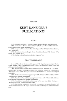 Kurt Danziger's Publications