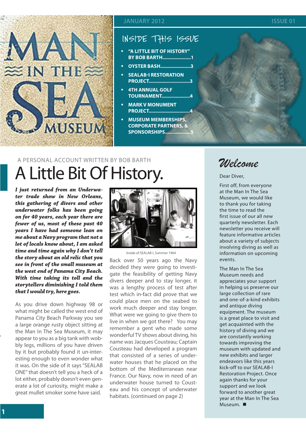 Man in the Sea Museum Newsletter Issue 2012 Vol. 1