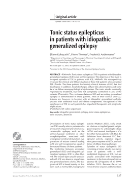 Tonic Status Epilepticus in Patients with Idiopathic Generalized Epilepsy