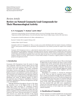Review on Natural Coumarin Lead Compounds for Their Pharmacological Activity