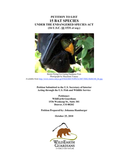 15 Bat Species Under the Endangered Species Act (16 U.S.C