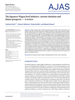 The Japanese Wagyu Beef Industry: Current Situation and Future Prospects — a Review