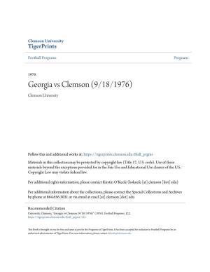 Georgia Vs Clemson (9/18/1976) Clemson University