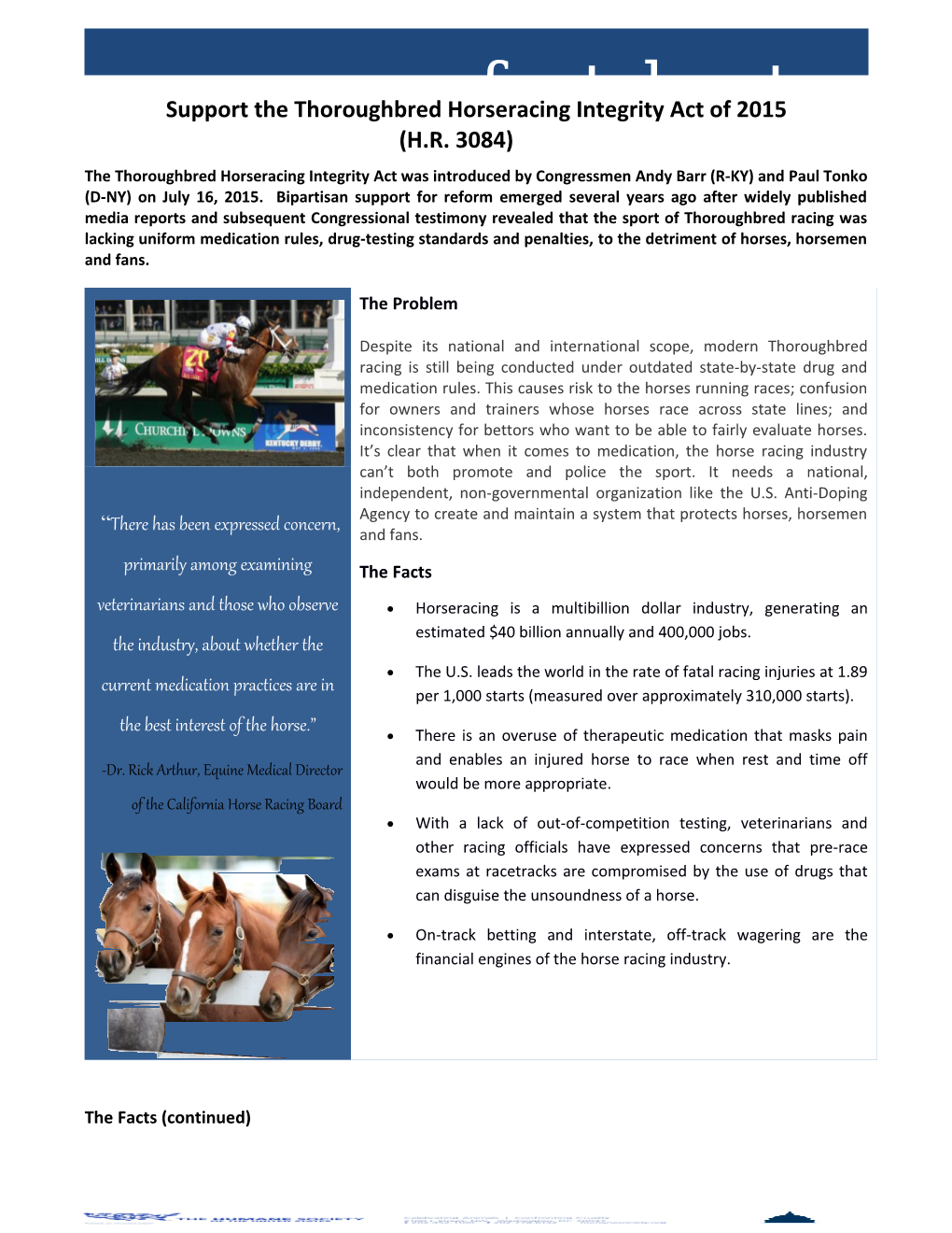 Support the Thoroughbred Horseracing Integrity Act of 2015