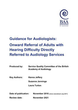 Onward Referral of Adults with Hearing Difficulty Directly Referred to Audiology Services