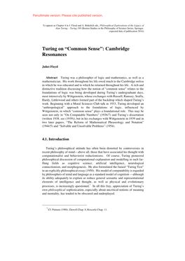 Turing on “Common Sense”: Cambridge Resonances