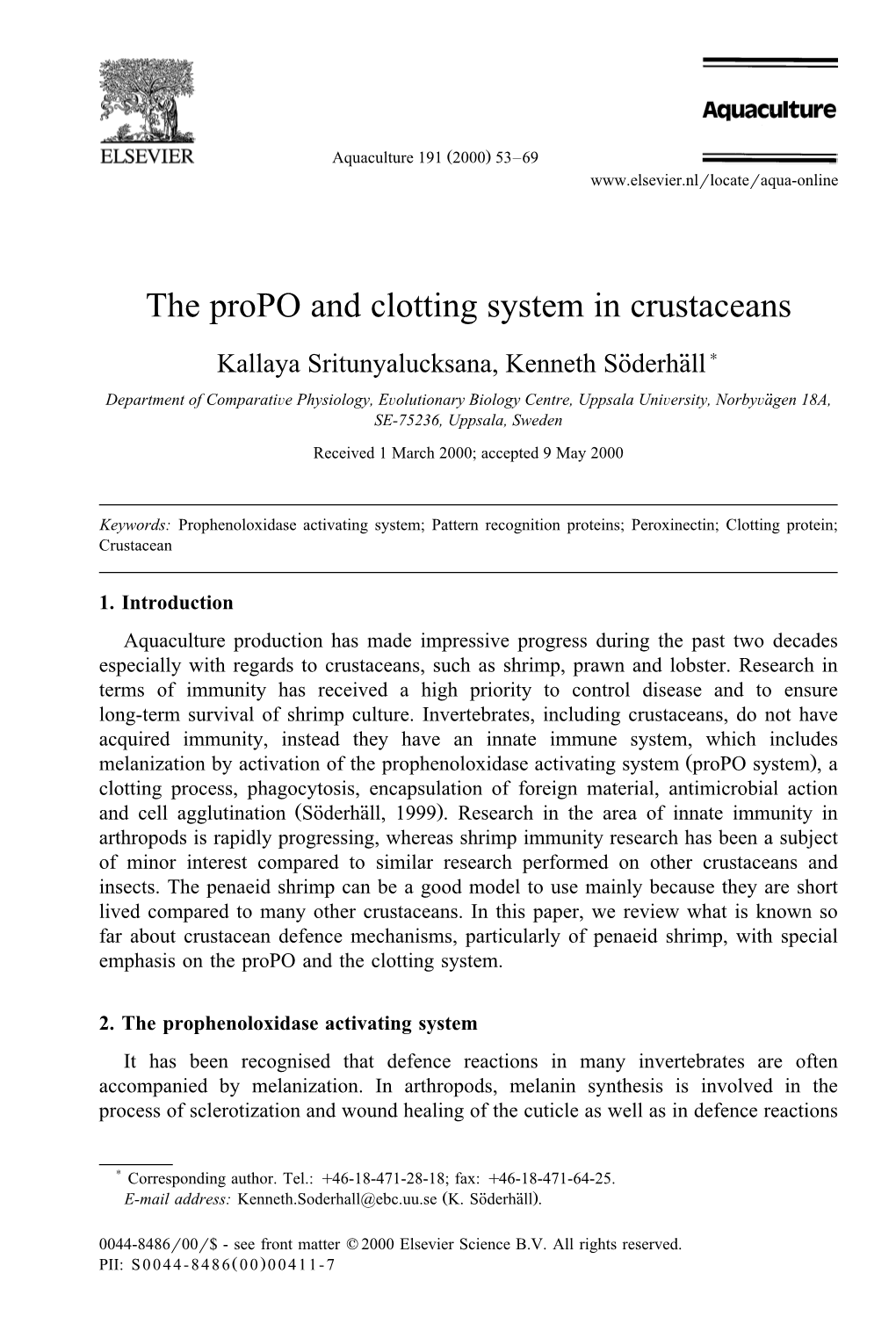 The Propo and Clotting System in Crustaceans