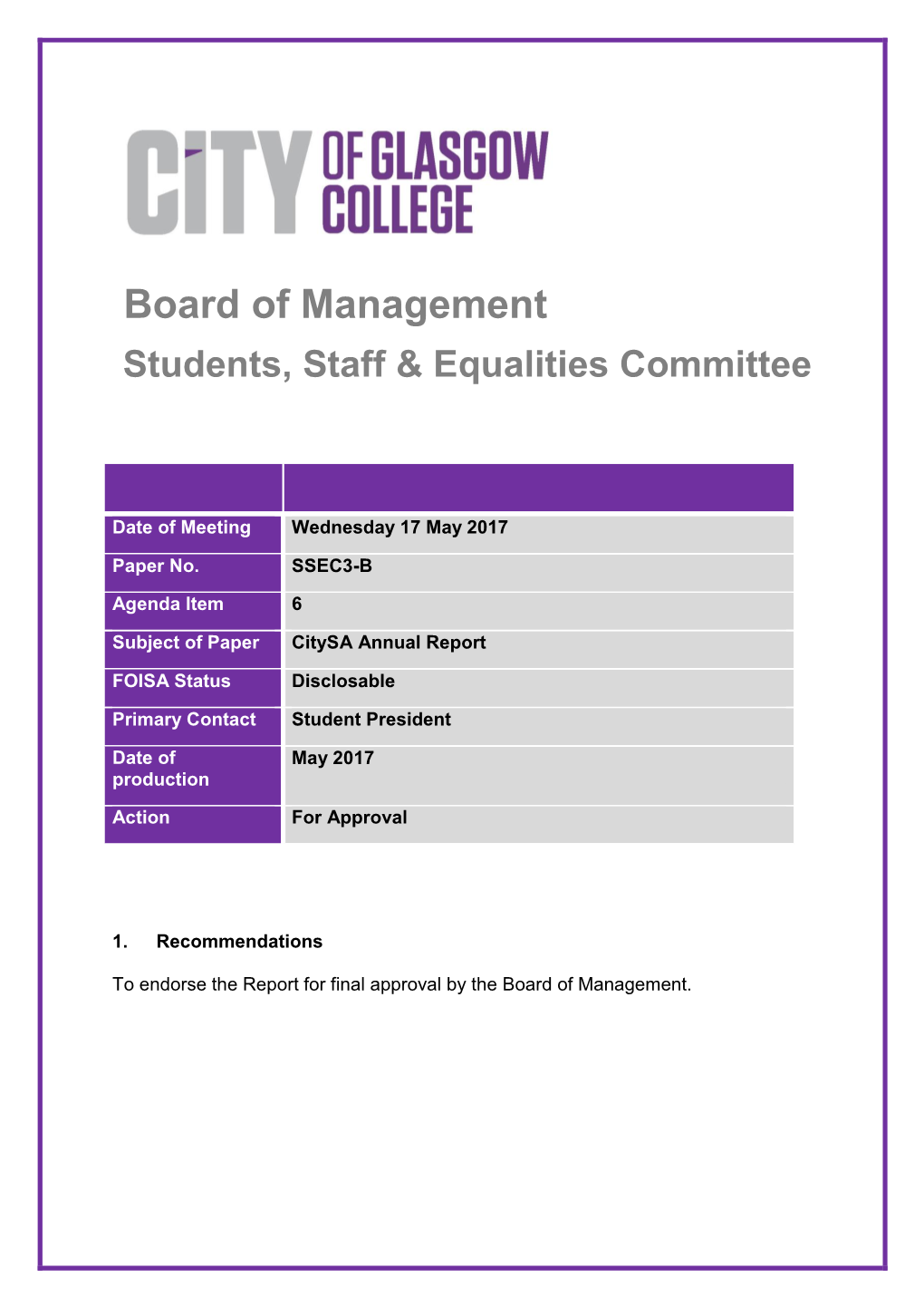 Board of Management Students, Staff & Equalities Committee