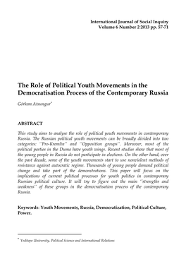 The Role of Political Youth Movements in the Democratisation Process of the Contemporary Russia