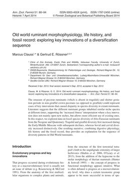 Old World Ruminant Morphophysiology, Life History, and Fossil Record: Exploring Key Innovations of a Diversification Sequence