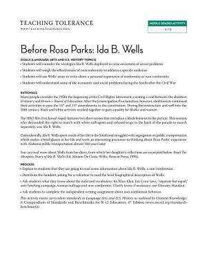 Before Rosa Parks: Ida B. Wells Goals (Language Arts and U.S