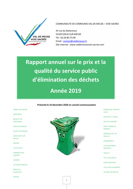 Rapport Annuel Sur Le Qualité Du Service D'élimination Des D