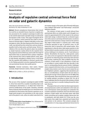 Analysis of Repulsive Central Universal Force Field on Solar and Galactic
