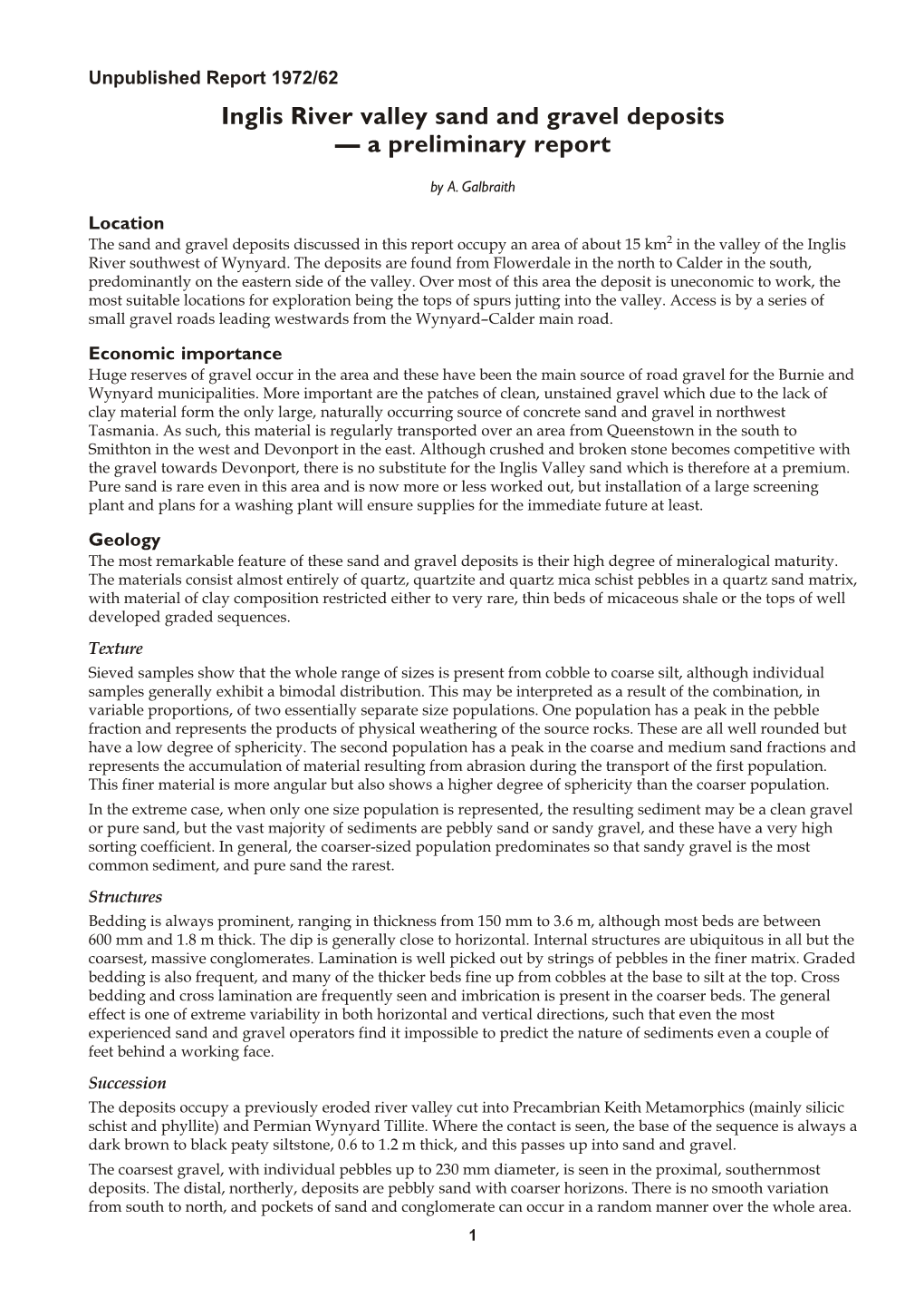 Inglis River Valley Sand and Gravel Deposits — a Preliminary Report